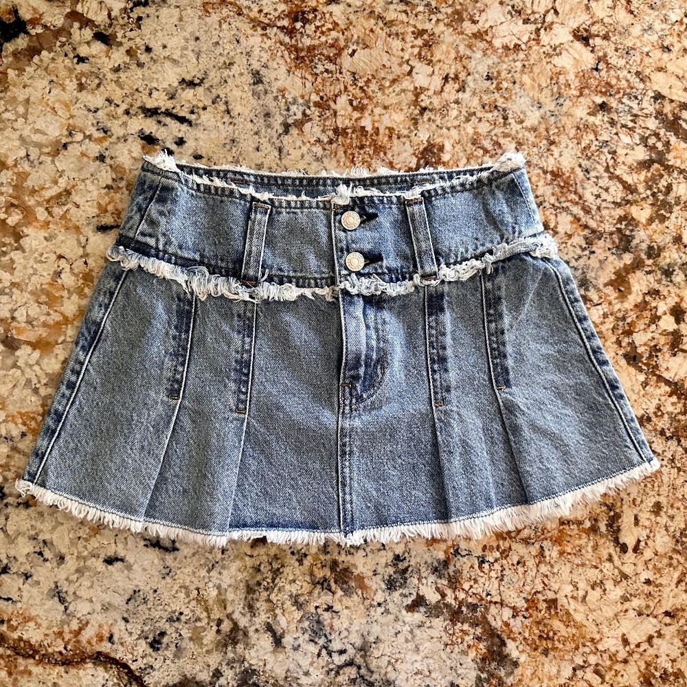PACSUN Frayed Edge Light Wash Blue Denim Mini Skirt Summer